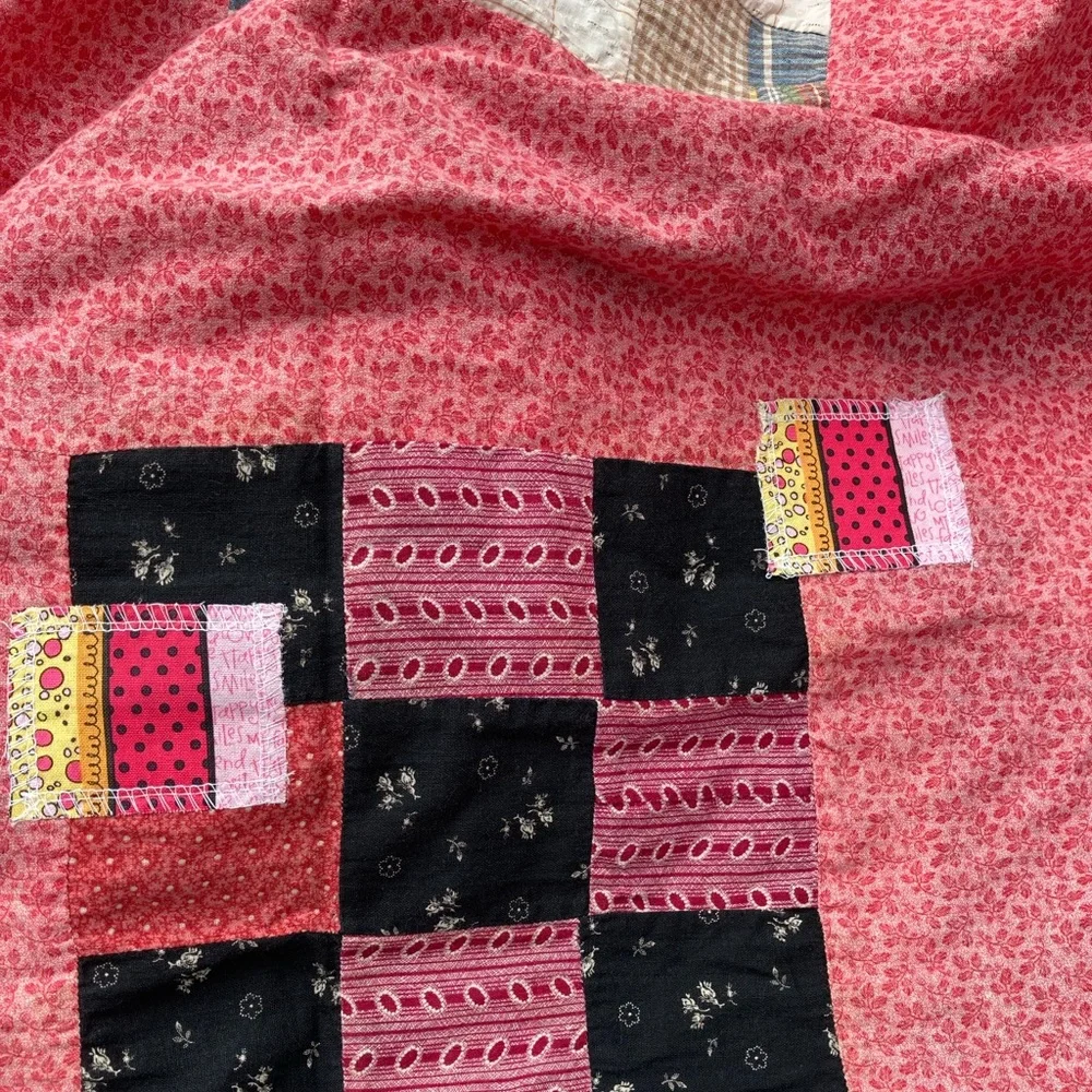 Vintage Quilt top handmade 9 Patch 92x155”